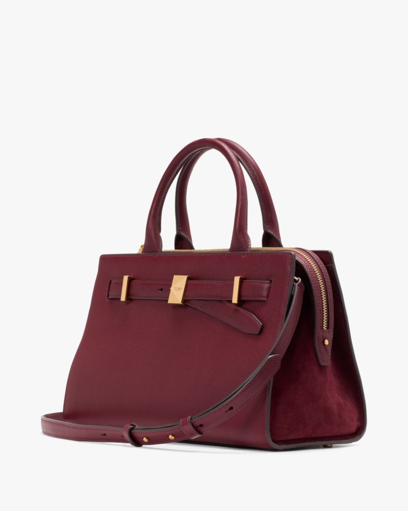 Kate Spade,Deco Pebbled Leather & Suede Medium Satchel,Maroon