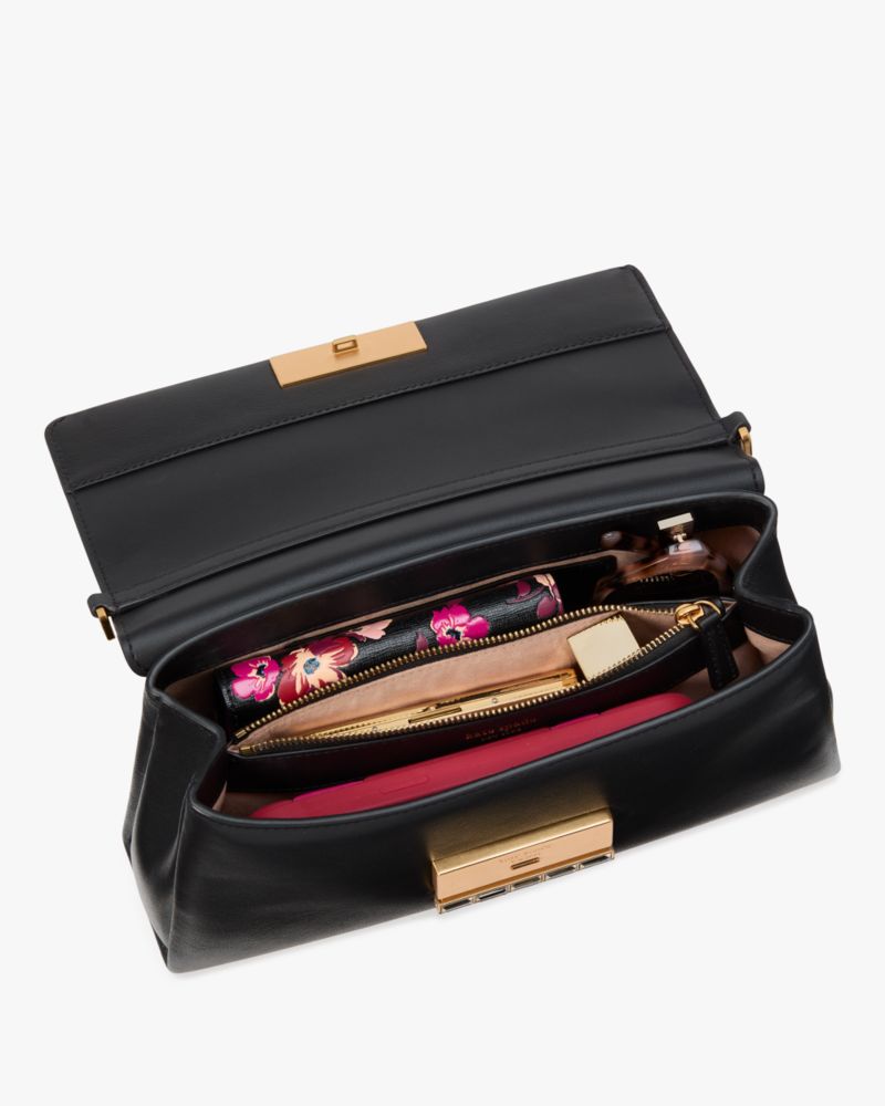 Kate Spade,Grace Embellished Lock Clutch,Leather,Clutch,Logo,Word Embellishment,Day Party,Casual,Black