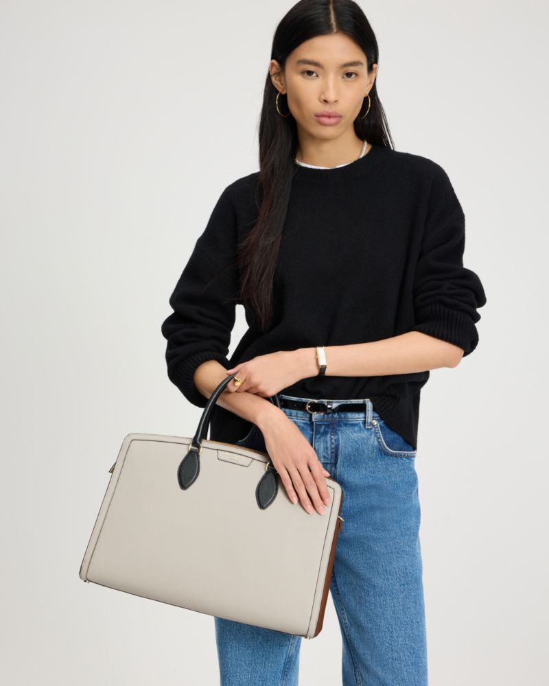 Kate Spade,Hudson Colorblocked Commuter Laptop Bag,Briefcase,Metal Material,Logo,Casual,Work,Cream