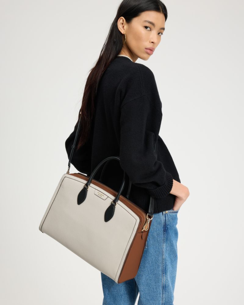 Kate Spade,Hudson Colorblocked Commuter Laptop Bag,Briefcase,Metal Material,Logo,Casual,Work,Cream