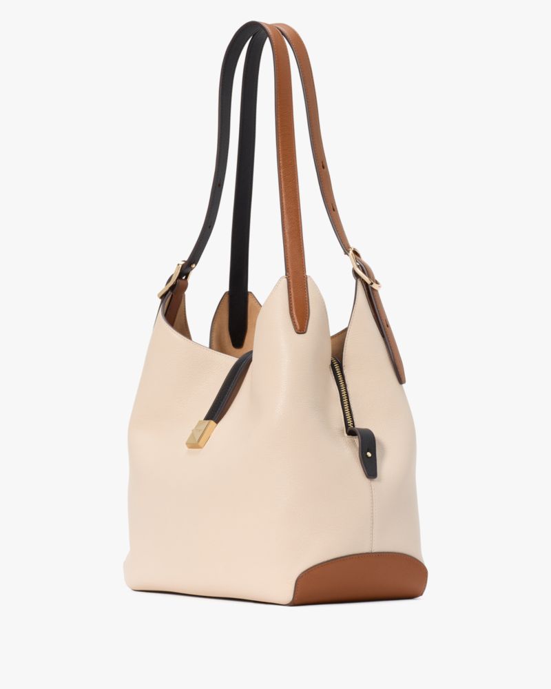 Kate Spade,Deco Colorblocked Large Shoulder Bag,Cream