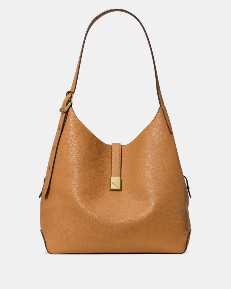 Kate Spade,Deco Large Shoulder Bag,Leather,Shoulder Bag,Logo, Gold Embellishment,Water Repellent,Casual, Work,Tan