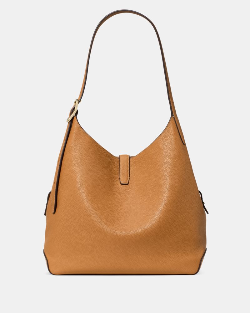 Kate Spade,Deco Large Shoulder Bag,Leather,Shoulder Bag,Logo, Gold Embellishment,Water Repellent,Casual, Work,Tan