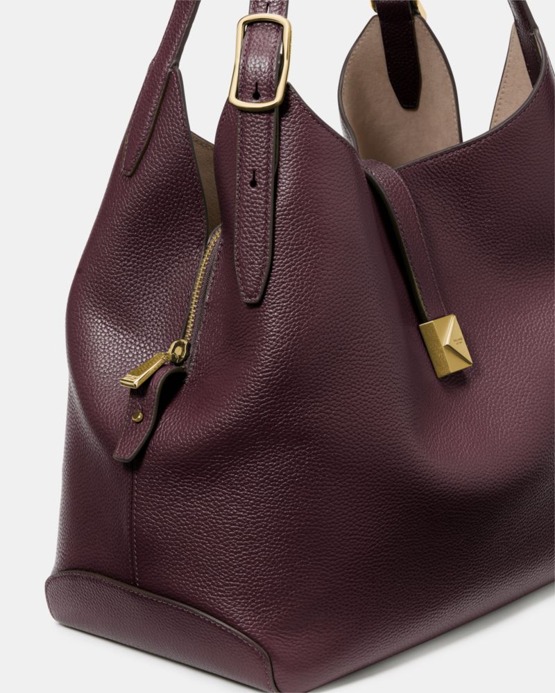 Kate Spade,Deco Large Shoulder Bag,Leather,Shoulder Bag,Logo,Metal,Casual,Maroon