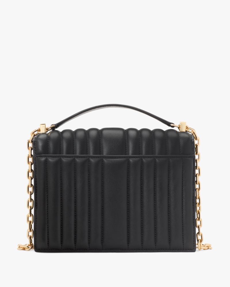 Kate Spade,Deco Quilted Chain Shoulder Bag,Leather,Crossbody,Metal,Logo,Adjustable,Gold Metal,Work,Day Party,Casual,Black