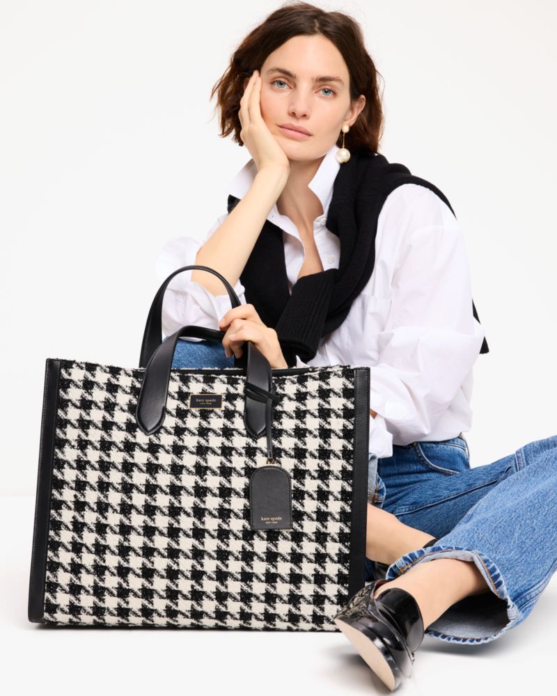 Kate Spade,Manhattan Houndstooth Tweed Large Tote,Tote,Logo,Casual,Multi Color