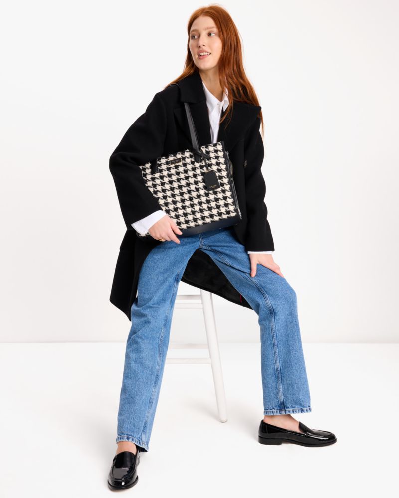 Kate Spade,Manhattan Houndstooth Tweed Large Market Tote,Tote,Logo,Work,Multi Color