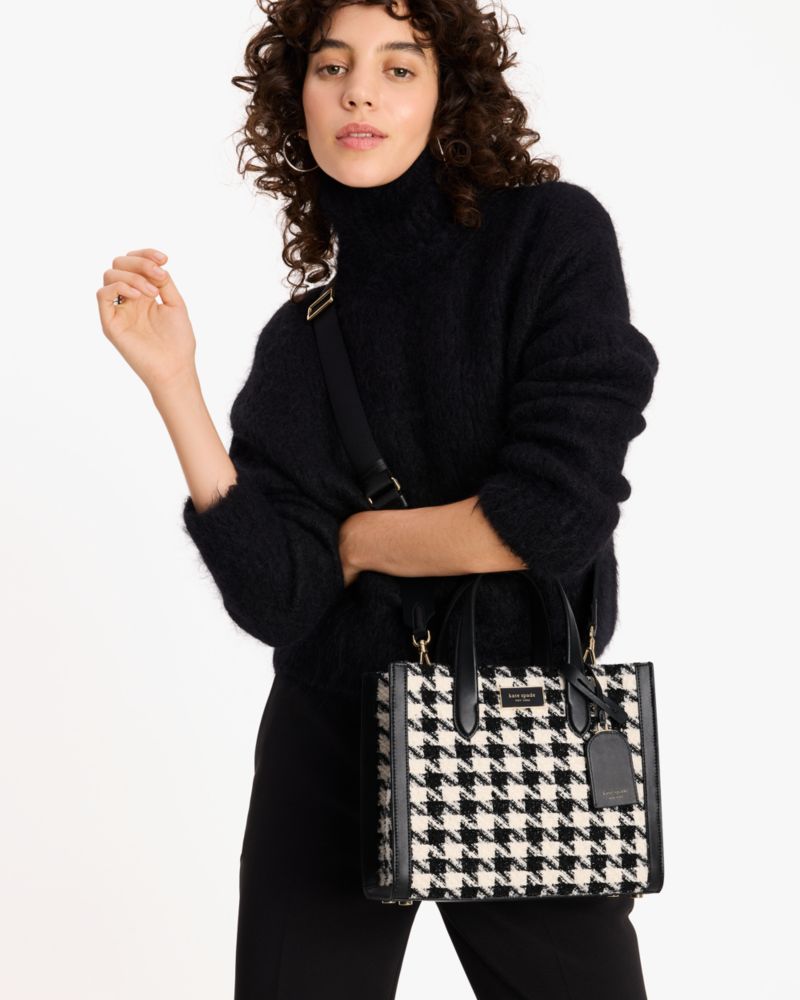 Kate Spade,Manhattan Houndstooth Tweed Small Tote,Crossbody,Logo,Casual,Multi Color