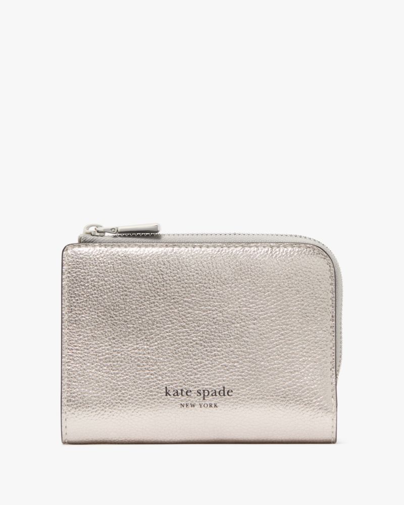 Kate Spade,アヴァ メタリック ジップ バイフォールド ウォレット,ミニ財布,シルバーマルチ