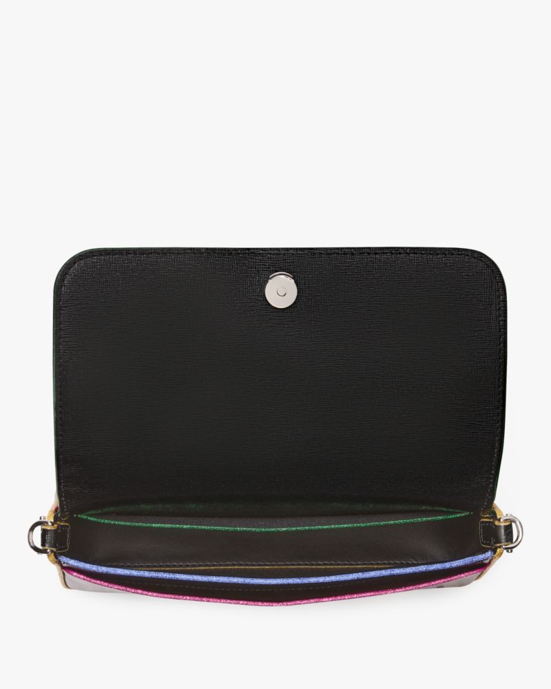 Kate Spade,Devin Glitter Edge Flap Chain Wallet,Leather,Crossbody,Logo,Casual,Black