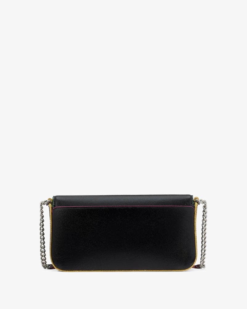 Kate Spade,Devin Glitter Edge Flap Chain Wallet,Leather,Crossbody,Logo,Casual,Black