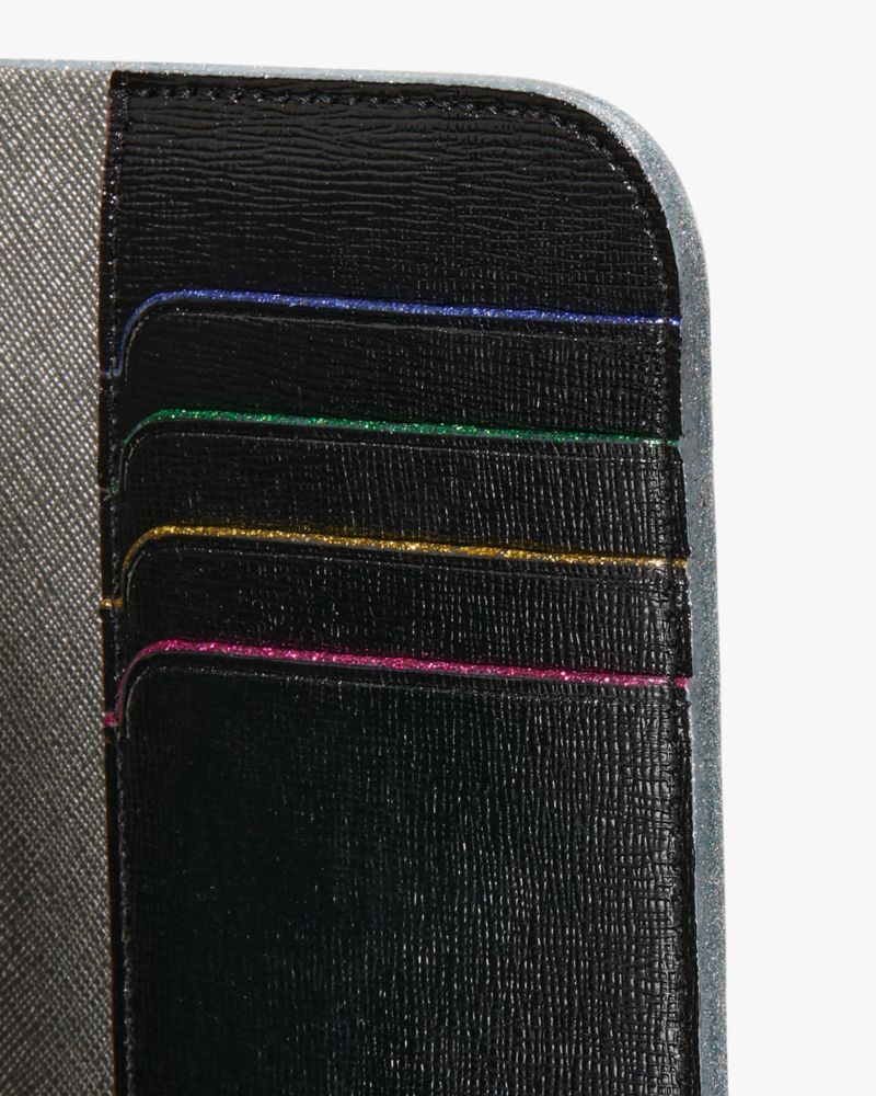 Kate Spade,Devin Glitter Edge Passport Holder,Leather,Passport Case,Bi Fold,Faux Leather,Metal,Piping,Glitter,Logo,Travel,Black