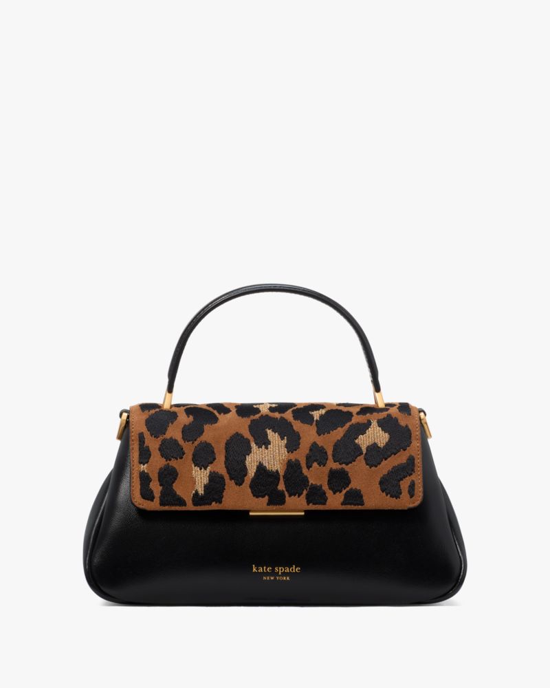 Kate Spade Grace Leopard Suede Small Top Handle Bag Black