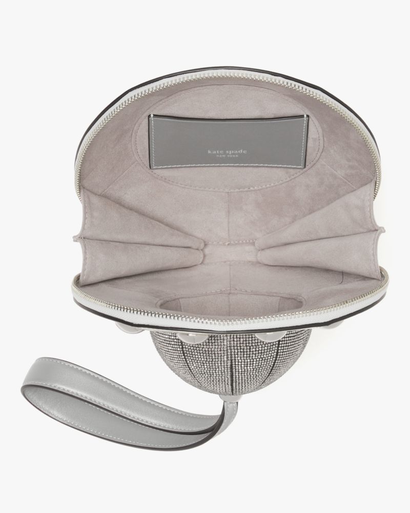 Kate Spade,Spaced Out Embellished Metallic 3d UFO Top Handle Bag,Leather,Wristlet,Embellished,Rhinestones,Fringe,3D Embell...,Gray