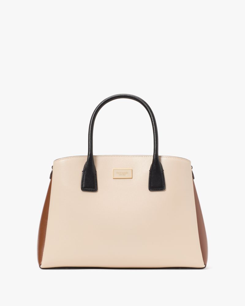 Kate Spade,Serena Colorblocked Satchel,Satchel,Logo,Metal,Color Block,Work,Casual,Cream