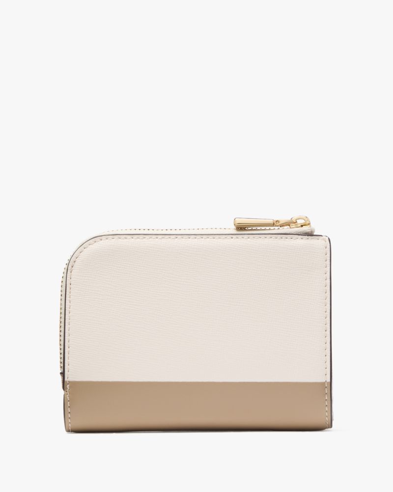 Kate Spade,Devin Colorblocked Small Compact Wallet,Bi Fold,Color Block,Logo,Scratch Resistant,Sustainable,Casual,Cream