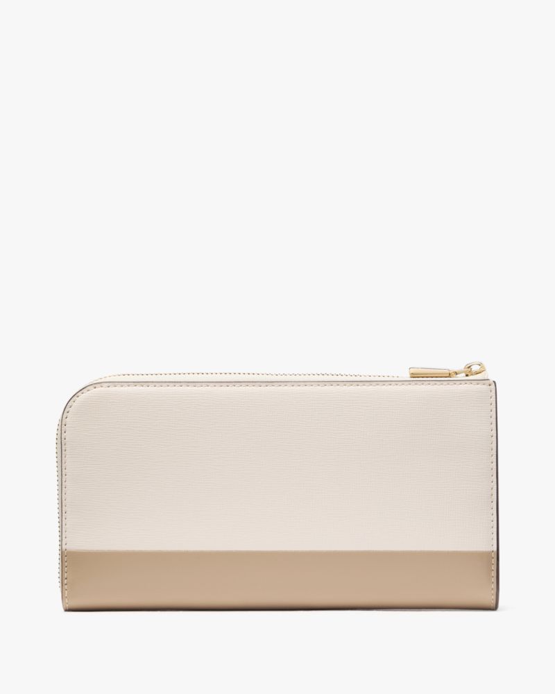 Kate Spade,Devin Colorblocked Zip Around Continental Wallet,Continental,Color Block,Metal,Logo,Sustainable,Scratch Resista...,Cream