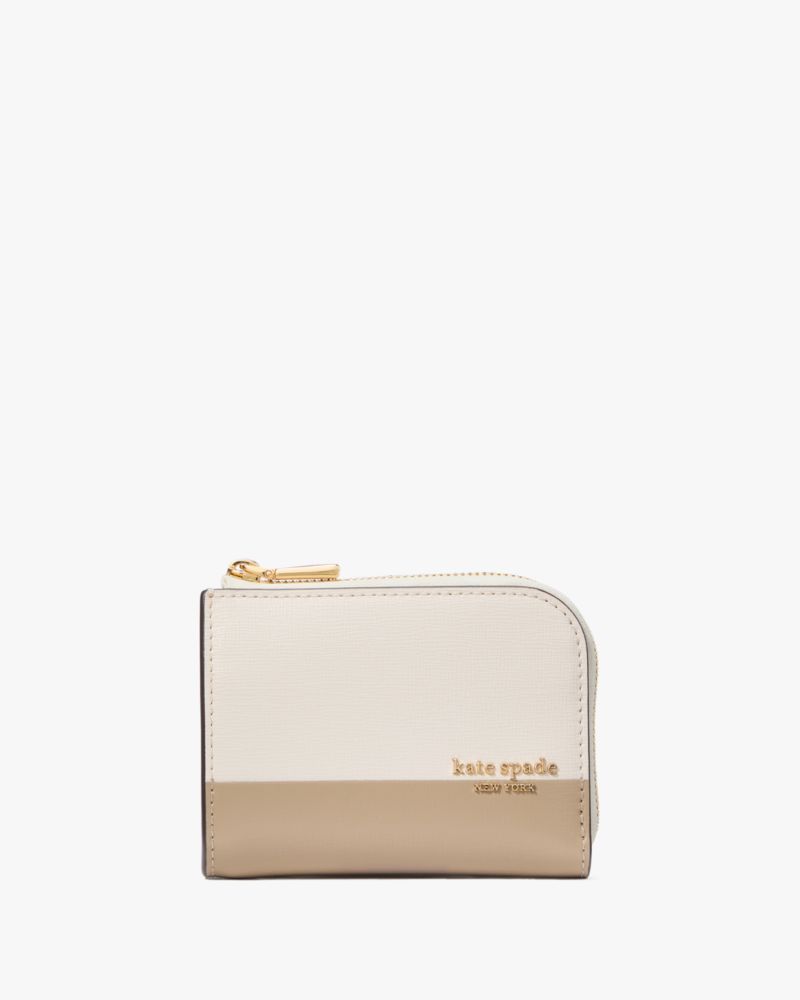 Kate Spade,Devin Colorblocked Zip Card Case,Card Case,Color Block,Logo,Sustainable,Scratch Resistant,Casual,Cream