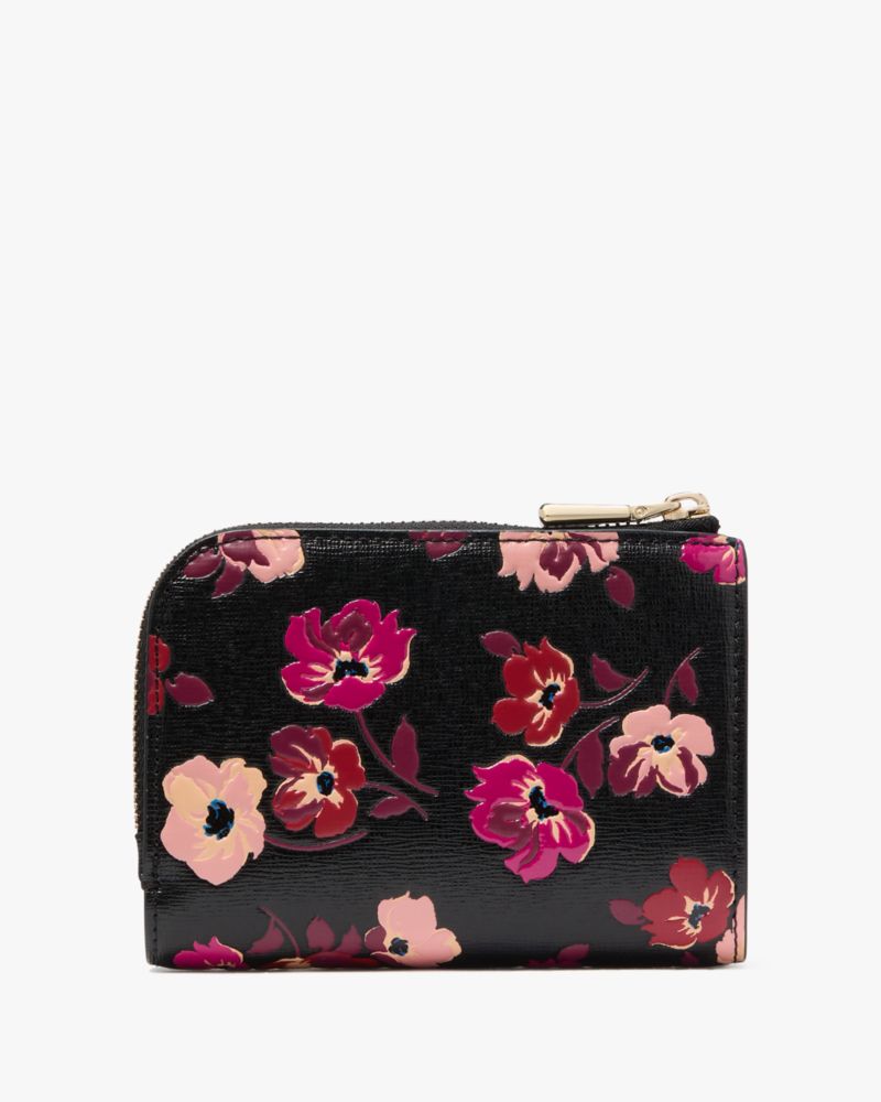 Kate Spade,Devin Fall Poppies Small Compact Wallet,Bi Fold,Logo,Scratch Resistant,Sustainable,Casual,Black