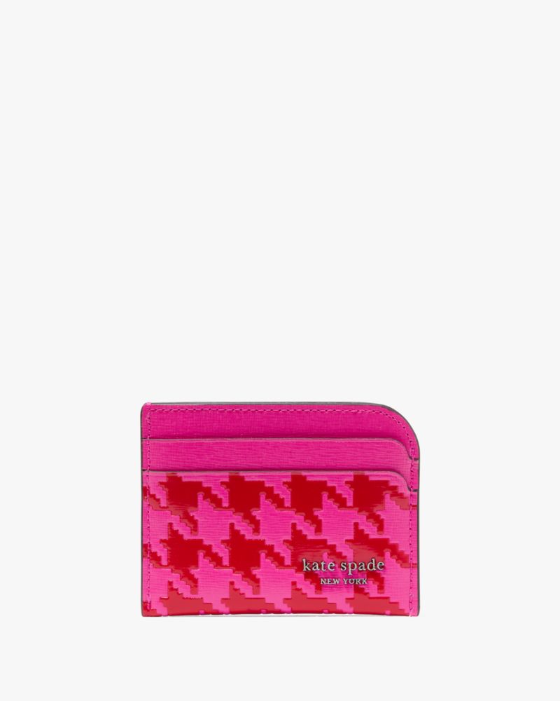 Kate Spade,Devin Houndstooth Card Holder,Card Case,Metal,Logo,Scratch Resistant,Sustainable,Casual,Pink