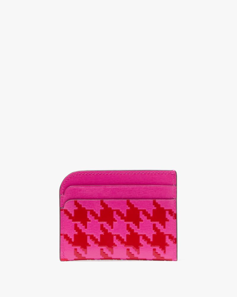 Kate Spade,Devin Houndstooth Card Holder,Card Case,Metal,Logo,Scratch Resistant,Sustainable,Casual,Pink