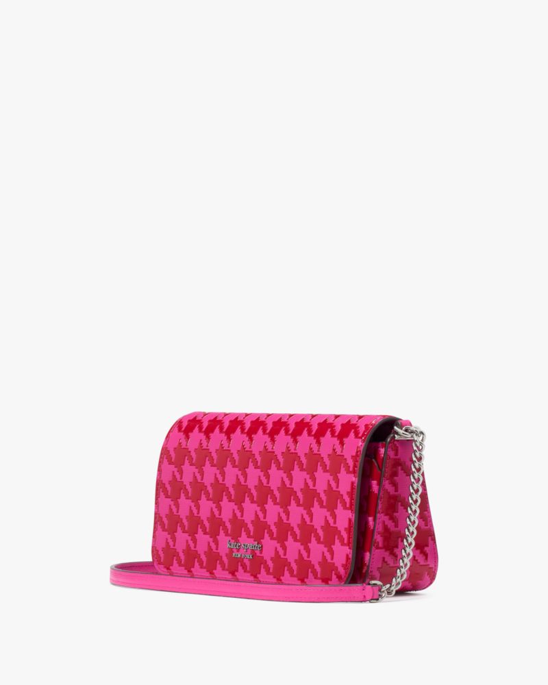 Kate Spade,Devin Houndstooth Flap Chain Wallet,Crossbody,Logo,Scratch Resistant,Casual,Pink