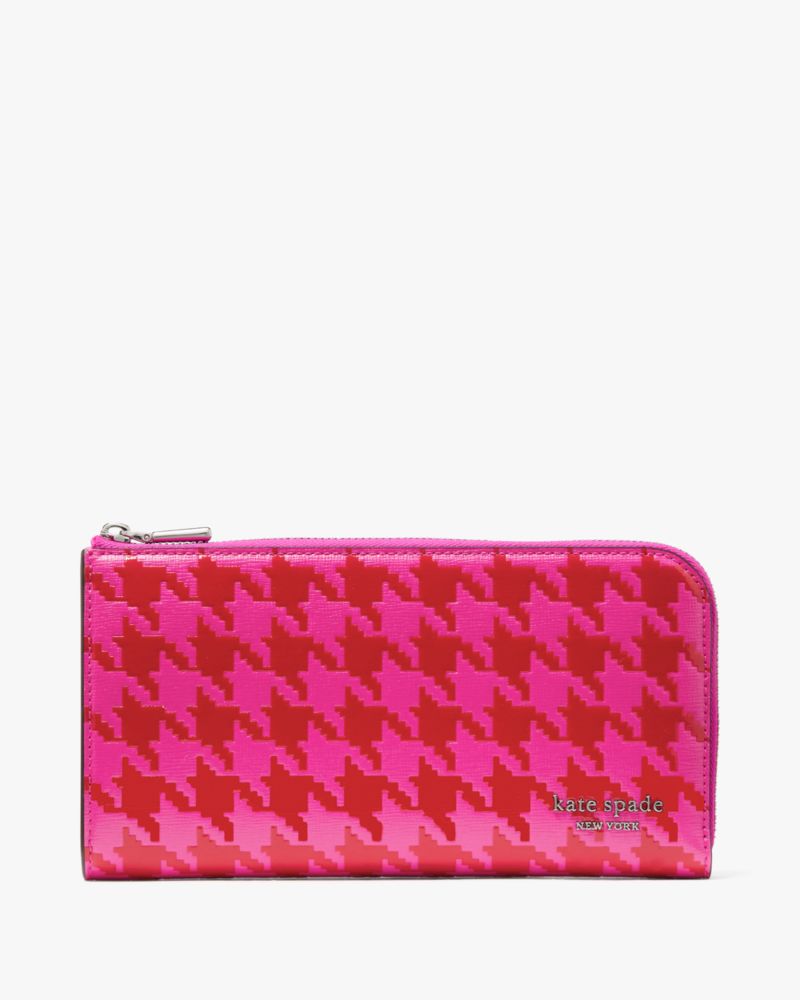 Kate Spade,デヴィン ハウンドトゥース ジップ アラウンド コンチネンタル ウォレット,長財布,ピンクマルチ