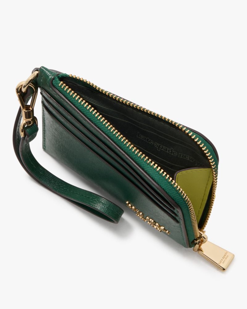 Kate Spade,Devin Coin Card Case Wristlet,Card Case,Wristlet,Logo,Sustainable,Scratch Resistant,Casual,Emerald