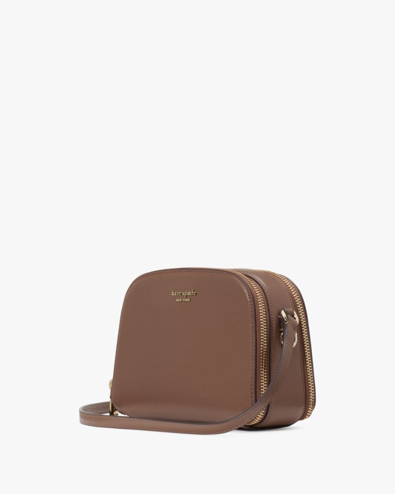 Kate Spade,Devin Double Zip Dome Crossbody,Camera Bag,Logo,Scratch Resistant,Casual,Brown