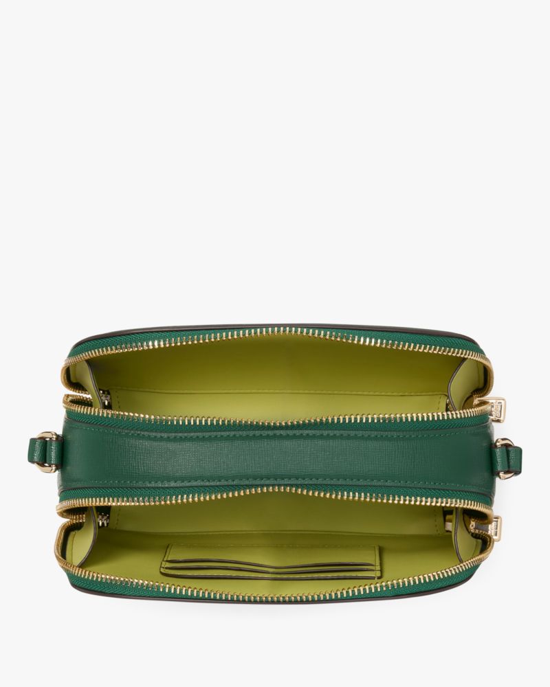 Kate Spade,Devin Double Zip Dome Crossbody,Camera Bag,Logo,Scratch Resistant,Casual,Emerald