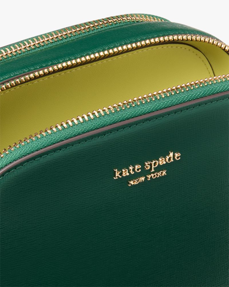 Kate Spade,Devin Double Zip Dome Crossbody,Camera Bag,Logo,Scratch Resistant,Casual,Emerald