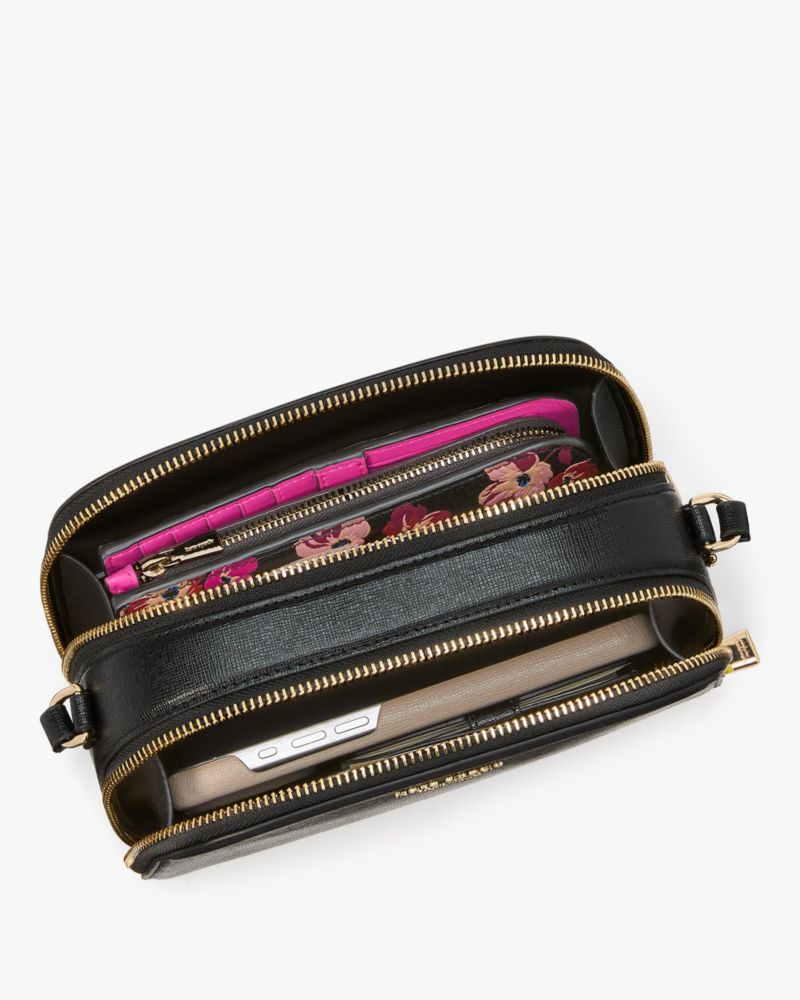 Kate Spade,Devin Double Zip Dome Crossbody,Camera Bag,Logo,Scratch Resistant,Casual,Emerald