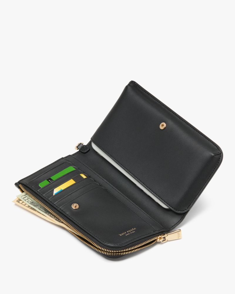 Kate Spade,Devin Phone Wallet,Continental,Bi Fold,Logo,Metal,Sustainable,Scratch Resistant,Casual,Black