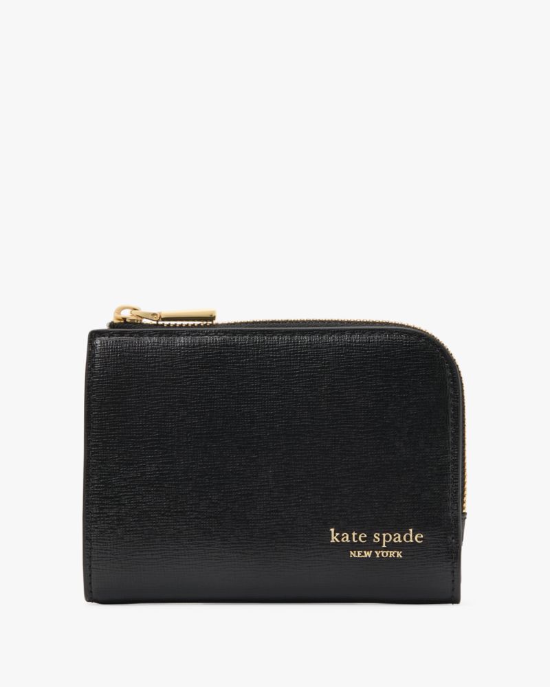 Kate Spade,Devin Small Compact Wallet,Bi Fold,Logo,Scratch Resistant,Sustainable,Casual,Black