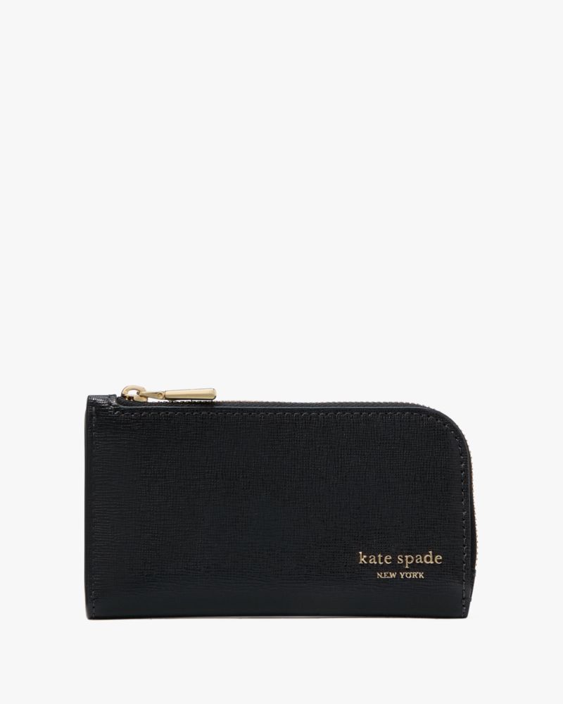 Kate Spade,Devin Small Slim Bifold Wallet,Continental,Bi Fold,Metal,Logo,Sustainable,Scratch Resistant,Casual,Black