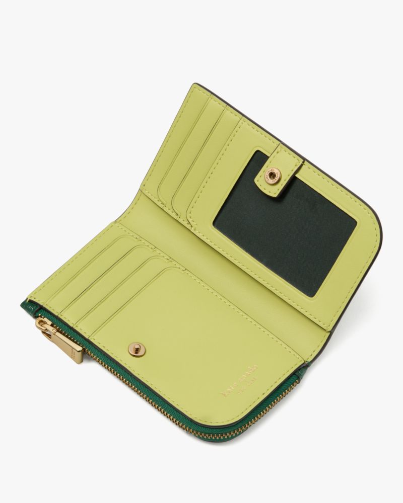 Kate Spade,Devin Small Slim Bifold Wallet,Continental,Bi Fold,Metal,Logo,Sustainable,Scratch Resistant,Casual,Emerald