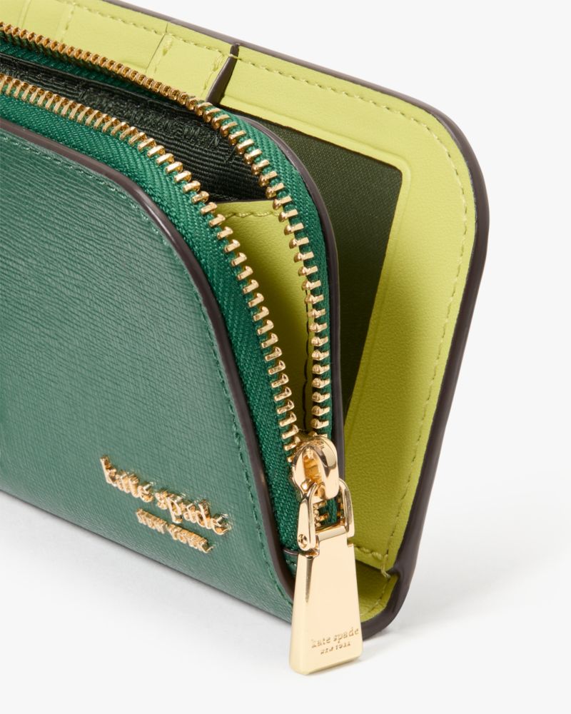 Kate Spade,Devin Small Slim Bifold Wallet,Continental,Bi Fold,Metal,Logo,Sustainable,Scratch Resistant,Casual,Emerald