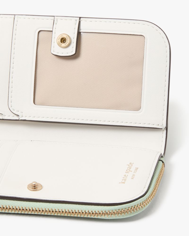Kate Spade,Devin Small Bifold Wallet,Leather,Bi Fold,Faux Leather,Metal,Logo,Sustainable,Scratch Resistant,Casual,Green
