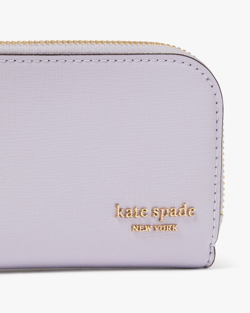 Kate Spade,Devin Small Bifold Wallet,Leather,Bi Fold,Faux Leather,Metal,Logo,Sustainable,Scratch Resistant,Casual,Gray