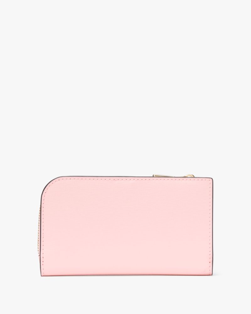 Kate Spade,Devin Small Bifold Wallet,Leather,Bi Fold,Faux Leather,Metal,Logo,Sustainable,Scratch Resistant,Casual,Pink