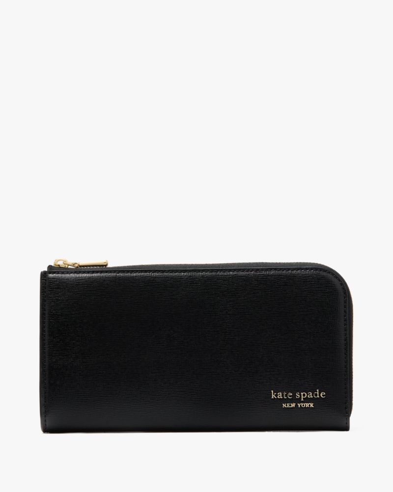 Kate Spade,Devin Zip Around Continental Wallet,Continental,Logo,Metal,Sustainable,Scratch Resistant,Casual,Black