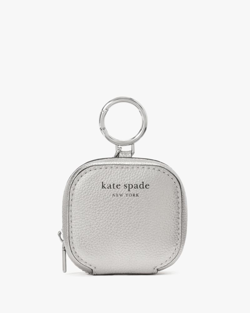 Kate Spade,Ava Metallic Airpods Lanyard Case,Airpod Case,Logo,Word Embellishment,Casual,Metallic,Silver