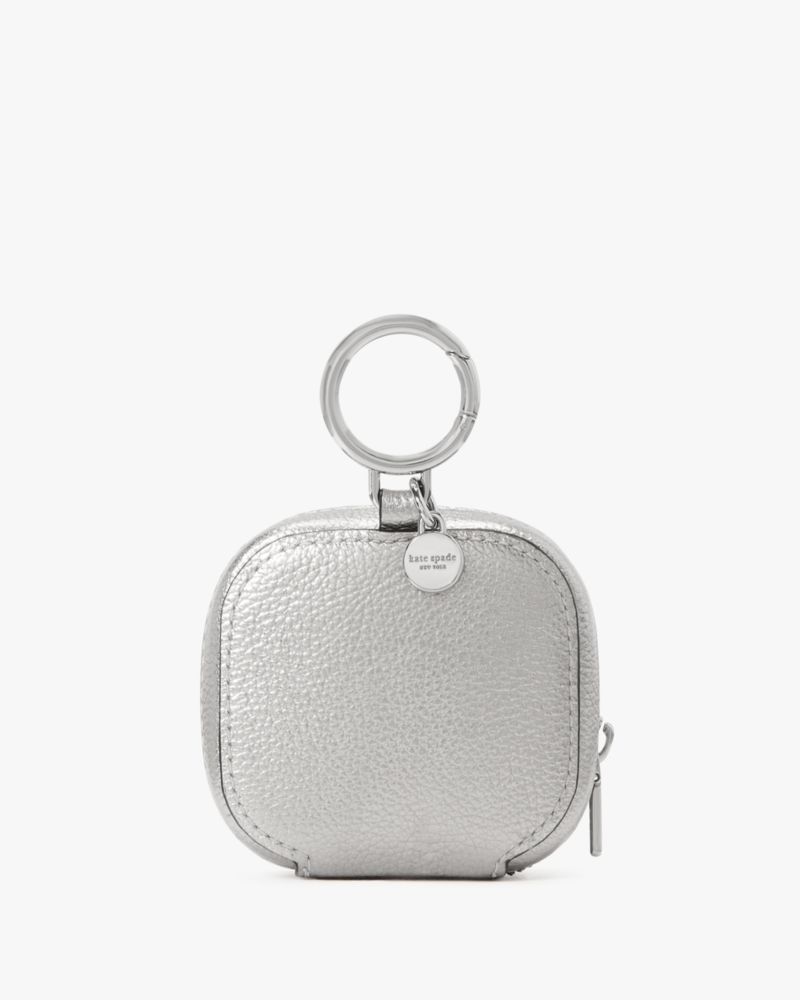 Kate Spade,Ava Metallic Airpods Lanyard Case,Airpod Case,Logo,Word Embellishment,Casual,Metallic,Silver