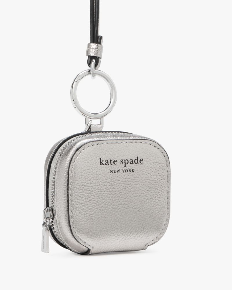 Kate Spade,Ava Metallic Airpods Lanyard Case,Airpod Case,Logo,Word Embellishment,Casual,Metallic,Silver