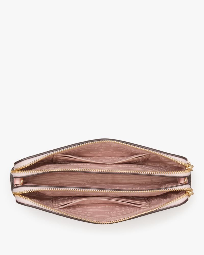 Kate Spade,Taylor Double Zip Crossbody,Leather,Crossbody,Logo,Metal,Casual,Pink