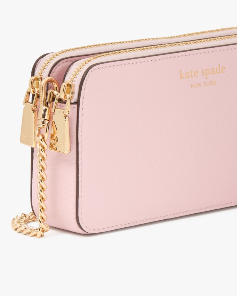 Kate Spade,Taylor Double Zip Crossbody,Leather,Crossbody,Logo,Metal,Casual,Pink