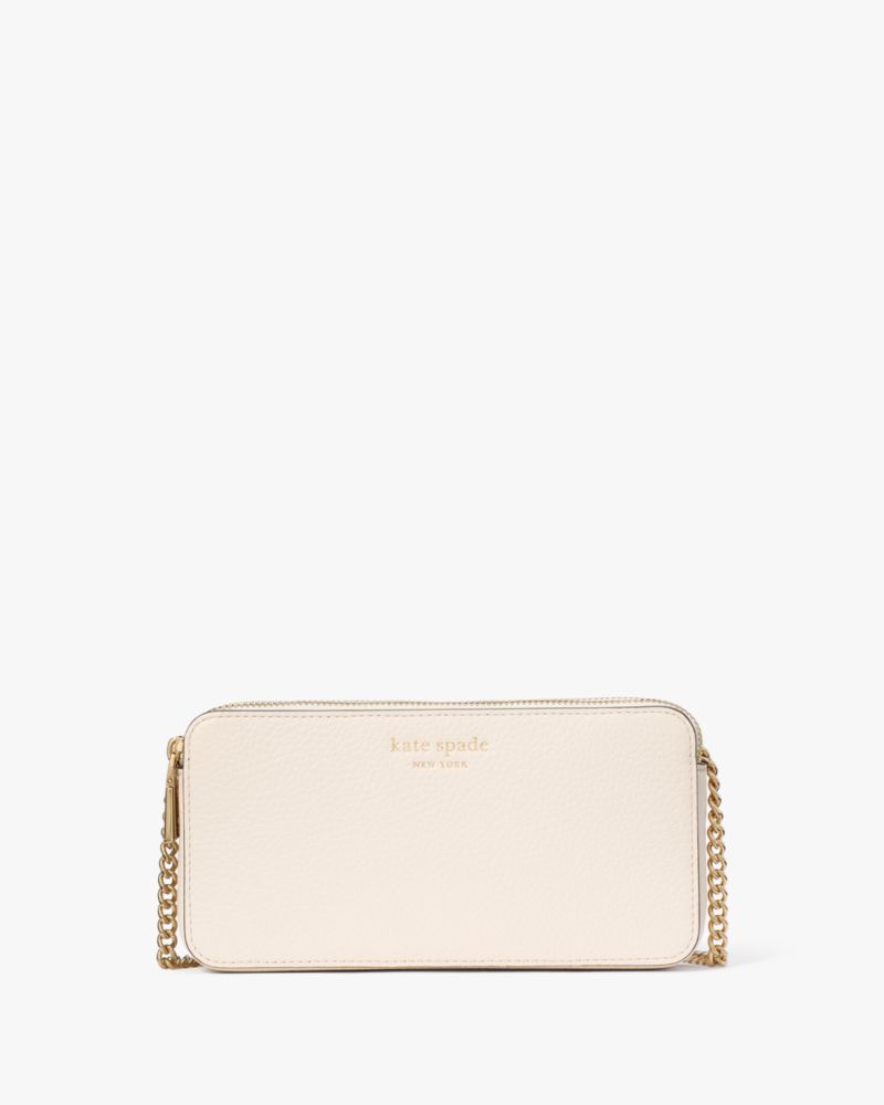 Kate Spade,Taylor Double Zip Crossbody,Leather,Crossbody,Logo,Metal,Casual,Cream
