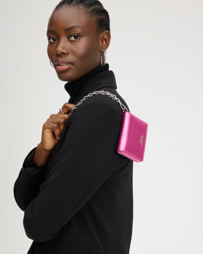 Kate Spade,ナターシャ メタリック ペブルド レザー チェーン コンパクト リスレット,カードケース & キーケース,