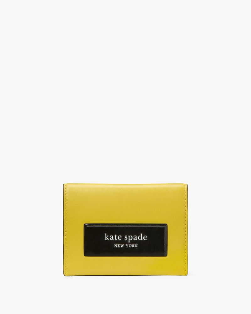 Kate Spade,Label Card Case Trifold Wallet,Leather,Bi Fold,Tri Fold,Logo,Casual,Mustard