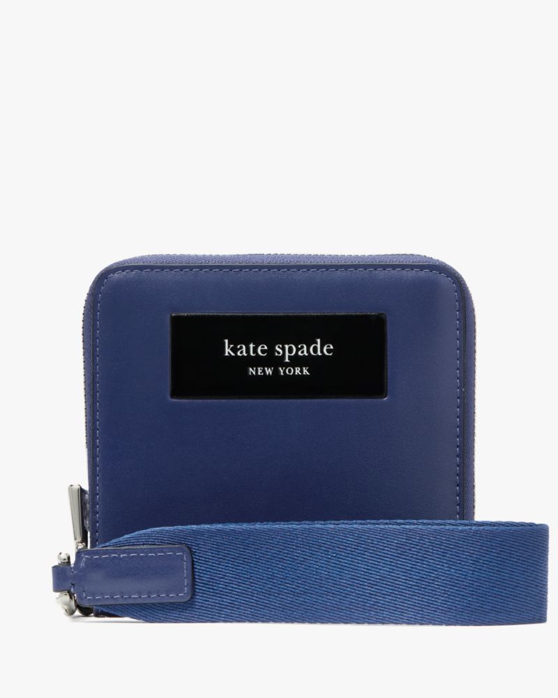 Kate Spade,Label Small Compact Webbed Wristlet,Blue